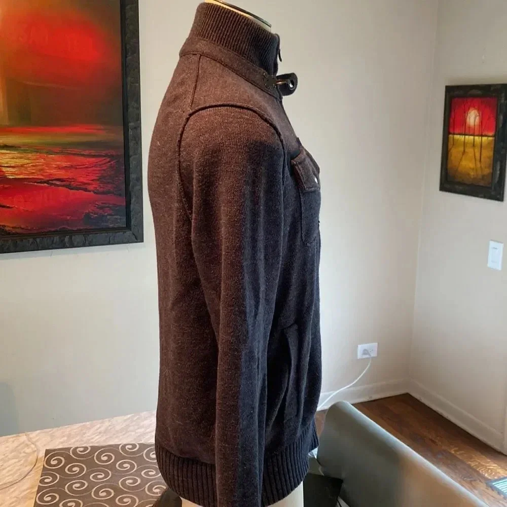 Banana Republic Men Medium knit sweater dark grey cuffed waist wrists pockets
